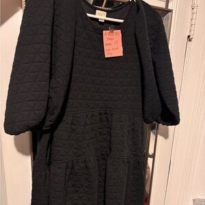 Black quilted midi length dress